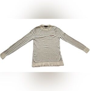 Banana Republic Silk Cashmere Crew Neck cream & White Striped Sweater Small